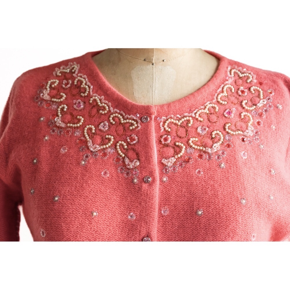 Vintage Free People Coral Wool & Angora Sweater with Beadwork Embroidery - Picture 6 of 14